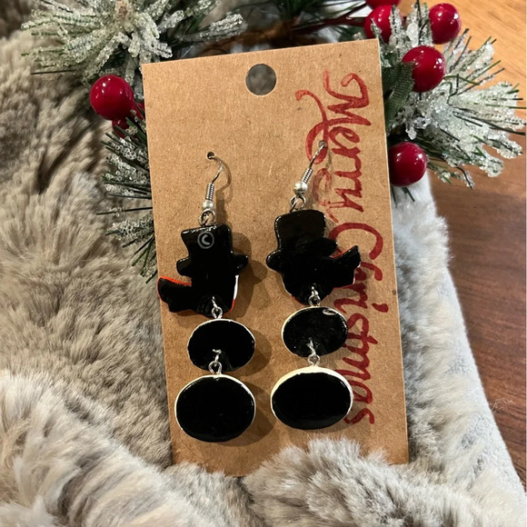Vintage Dangle Snowman Earrings • Silver Tone Hooks • Hand Painted - Picture 2 of 2